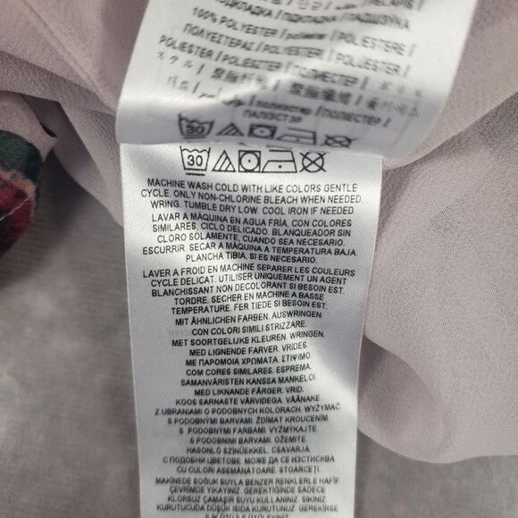 Guess Blouse Womens XL Pink Floral Sheer Mesh Ruffle Overlay Keyhole Lace Top - Picture 10 of 13